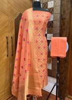 Pure Chanderi Peach Casual Wear Weaving Dress Material